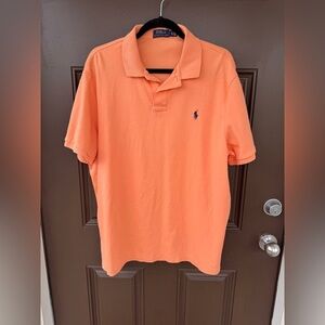 Polo Ralph Lauren Bright Orange Polo Shirt Men's XL Blue Pony